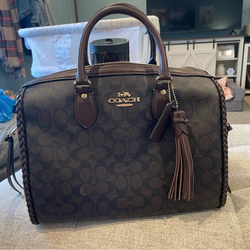 NWT Coach Rowan Large Satchel Bag In Signature Canvas With Fringe